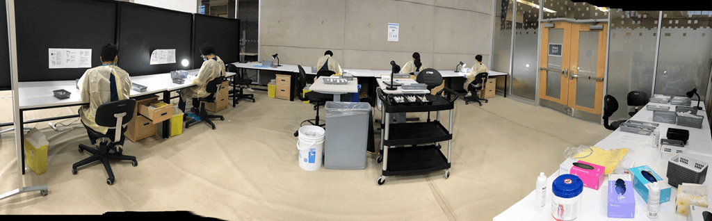 Sheridan students reconstituting vaccines at Trillium Health Partners