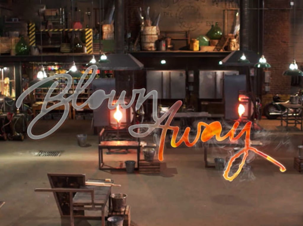 'Blown Away' logo on glass blowing studio image