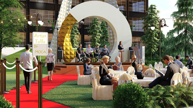 An Urban Design student rendering of a community gathering space outside the Museum of Contemporary Art