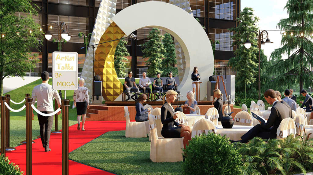 An Urban Design student rendering of a community gathering space outside the Museum of Contemporary Art