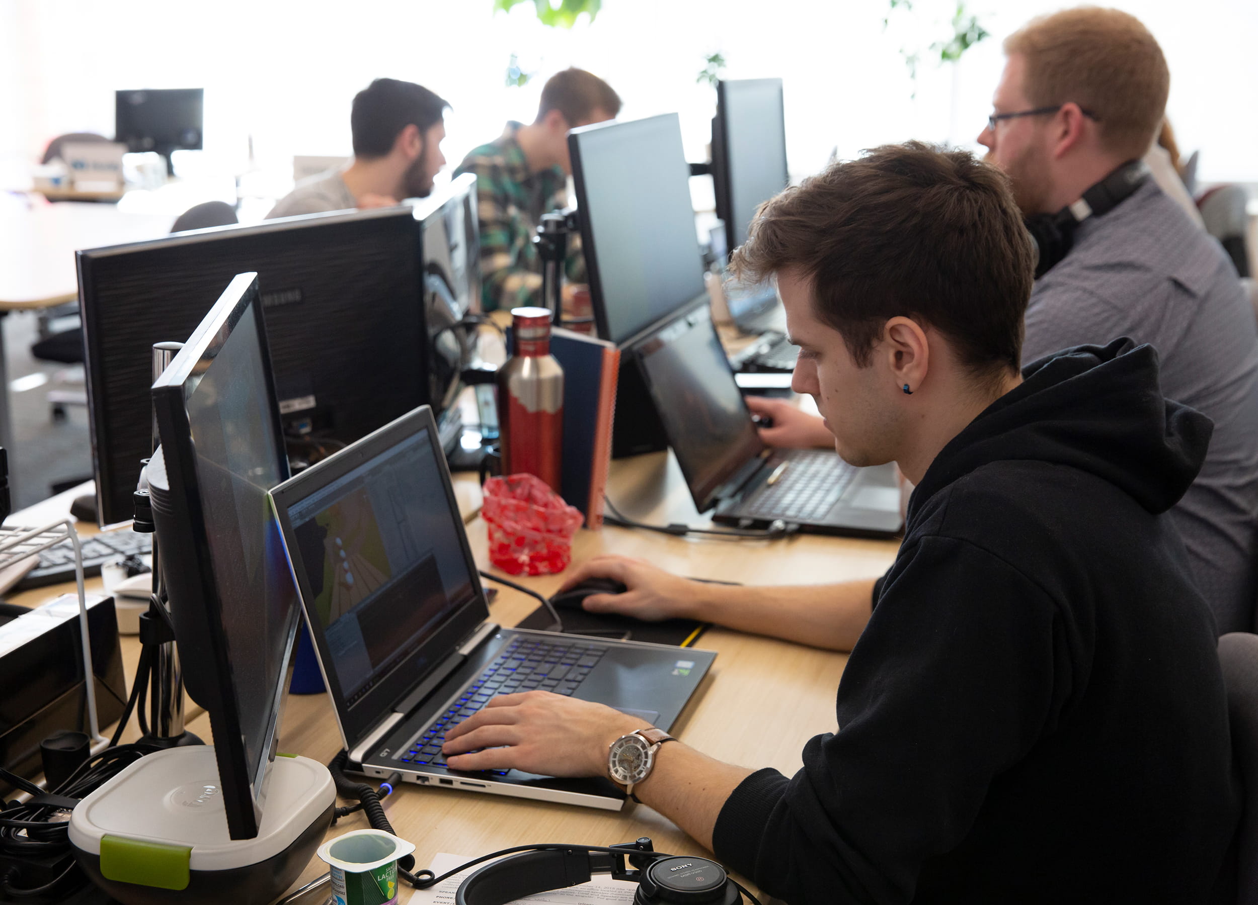 Students working on computers in a computer lab